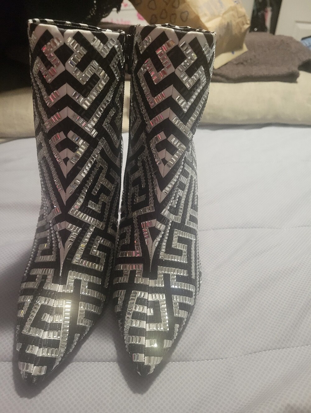 INC International Concepts Black and Silver Geometric Sequin Ankle Boots